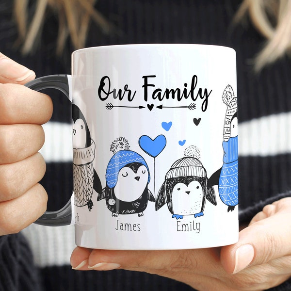 PERSONALISED FAMILY PENGUIN Mug, Penguin Gift Mug, Dad Xmas Mug, Penguin Lover Gift, Daddy Fathers Day Mug Gift, Secret Santa Gift