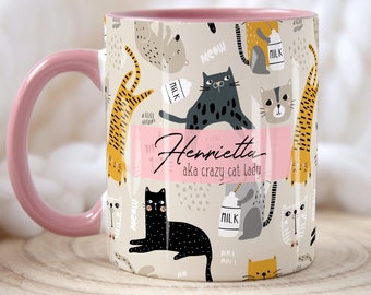 CRAZY CAT LADY Personalised Name Cat Mug, Personalised Mug, Cat Lover Gift For Her, Cat Gift For Her, Sister Mum Daughter Birthday Gift