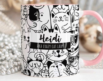 CRAZY CAT LADY Personalised Name Cat Mug, Personalised Mug, Cat Lover Gift For Her, Valentines Gift Her, Sister Mum Daughter Birthday Gift