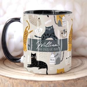 CRAZY CAT MAN Personalised Name Cat Mug, Personalised Mug, Cat Lover Gift For Him, Valentines Gift Him, Brother Dad Son Birthday Gift
