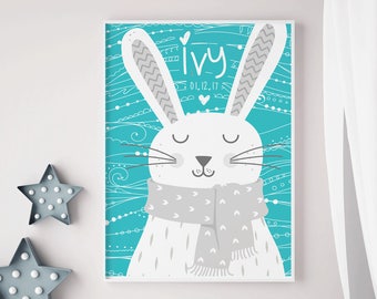 Personalised Name Print, Woodland Wall Art Woodland Nursery Wall Art, Turquoise Nursery Wall Art, Personalised Kids Print Woodland Print