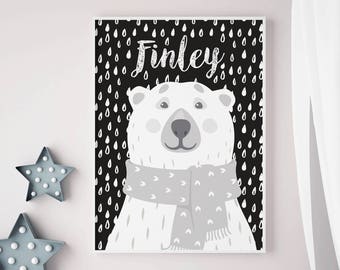 Personalised Name Print, Woodland Wall Art Woodland Nursery Wall Art, Black & White Nursery Wall Art, Personalised Kids Print Woodland Print