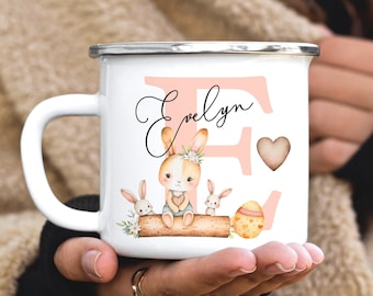 Personalised Easter Mug For GIRL, Rabbit Initial, Easter Bunny Gift, GIRL Easter Gift, Unbreakable Mug, PINK Bunny Mug, Easter Metal Mug