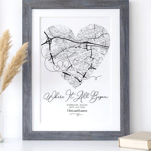 Personalised Valentines Gift Anniversary Gift, Where It All Began Heart Map Gift, Gift for Him / Her, Wife Husband Girlfriend Boyfriend