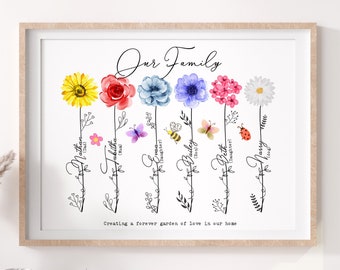 Personalised FLOWERS Family "Our Family" PRINT Gift / Mum Birthday Gift / Mothers Day for Mummy / Mothers Day Gift / Mum Birthday Gift