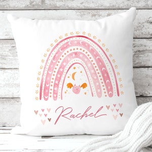 Funda de cojín arco iris de niña personalizada, almohada personalizada, regalo para cojín de hija, decoración linda del hogar arco iris, regalo para niña, regalo de niña