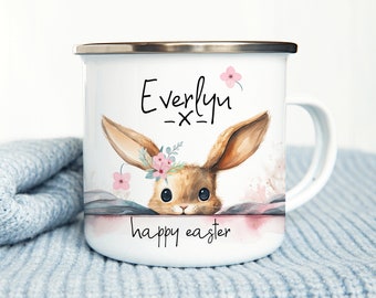 Personalised Easter Mug, Watercolour Rabbit Gift, Easter Bunny Gift, Kids Easter Gift, Unbreakable Mug, Easter Bunny Mug, Easter Metal Mug