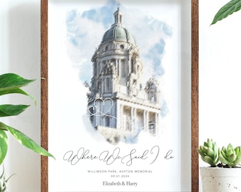 Personalised WATERCOLOUR / PASTELS Wedding Venue Gift, Personalised Wedding Gift, "Where We Said I Do" Print, Watercolour Wedding Gift Print