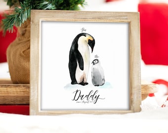 GERAHMT personalisierte Papa Vatertagsgeschenk, Papa Geburtstagsgeschenk, Papa Geschenk personalisierte Papa Geschenk, Aquarell Pinguin Papa Geburtstagsgeschenk