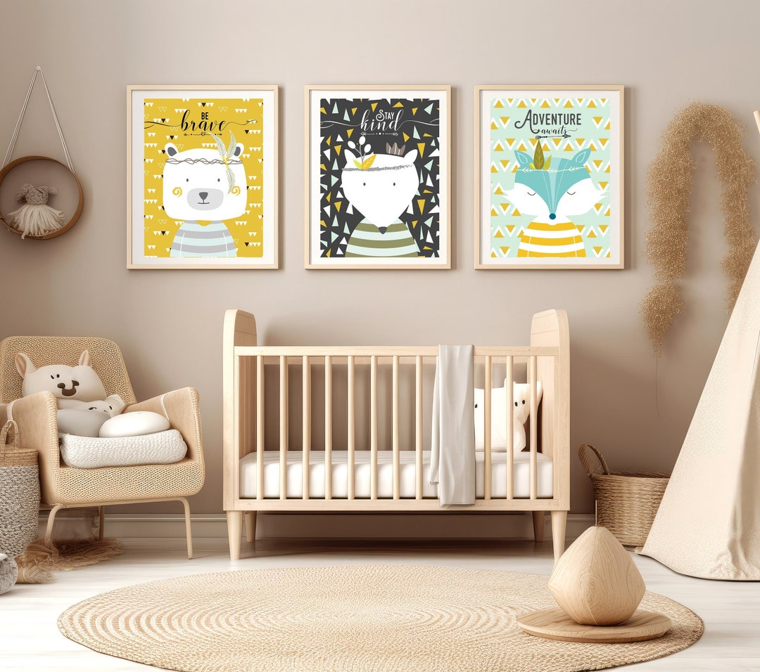 INSTANT DIGITAL DOWNLOAD Scandi Nursery Wall Art, Yellow & Grey Nursery
