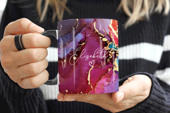 Purple Marble Mug, Personalised Mug, Custom Name Cup, Coffee Tea Cup Gift  for Her, Valentines Gift for Her Him, Sister Mum Birthday Gift 