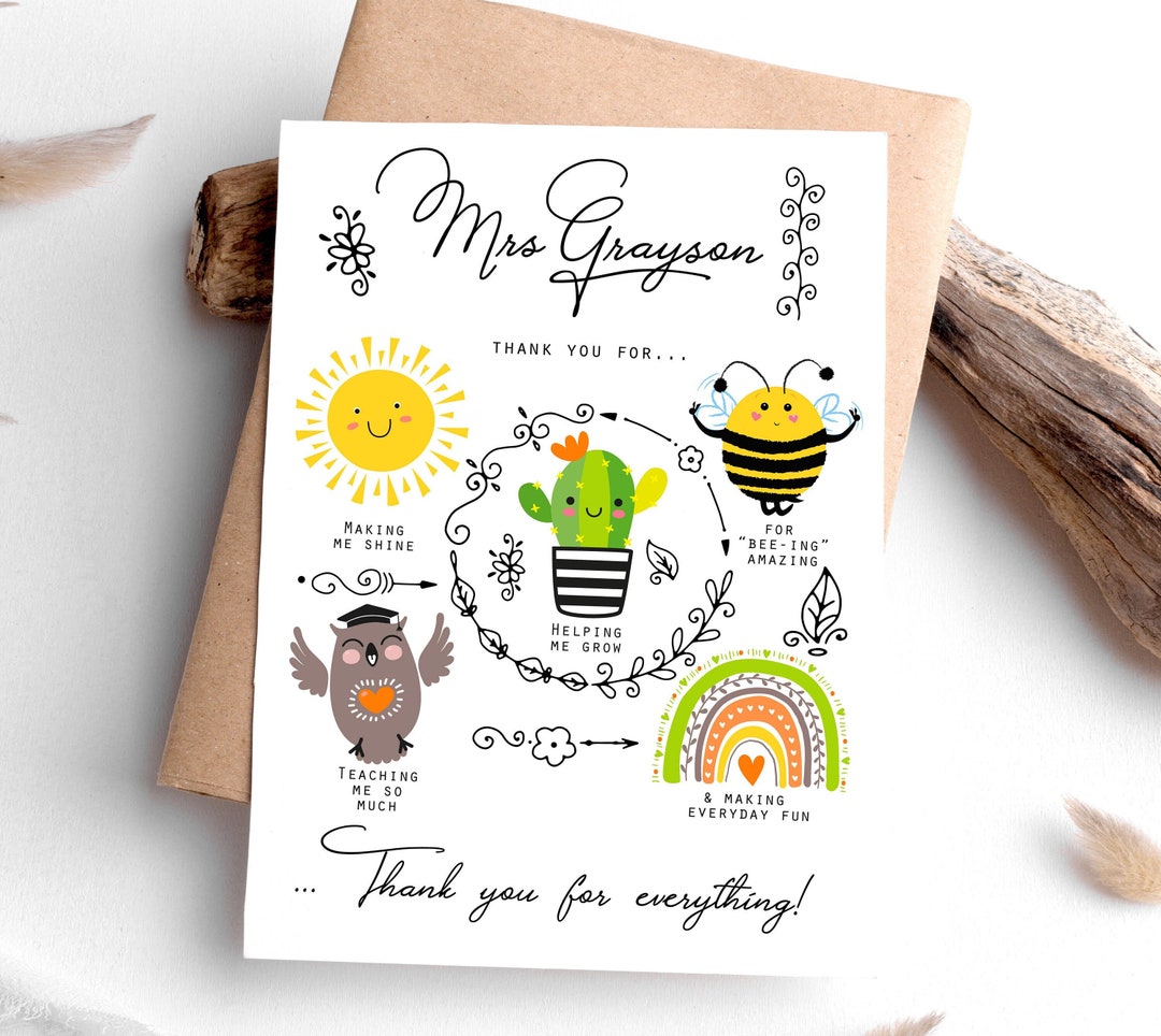 Personalised Teacher Thank You Card, School Leaving Card, End of Term ...