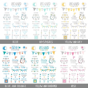 Personalised Baby Gift, Birth Stats Print, New Baby Boy Gift, Birth Details Print, Nursery Wall Art, Newborn Keepsake, Baby Birth Poster image 19