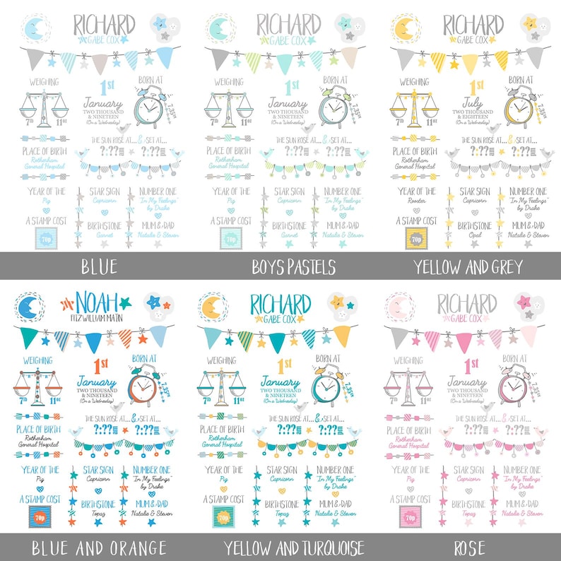 Personalised Baby Gift, Birth Stats Print, New Baby Boy Gift, Birth Details Print, Nursery Wall Art, Newborn Keepsake, Baby Birth Poster image 19