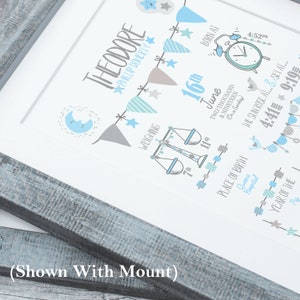 New Baby Boy Gift, New Baby Gift Personalised, New Baby Print, Christening Gift, Birth Details Print, Birth Stats, Personalised Baby Gift image 3