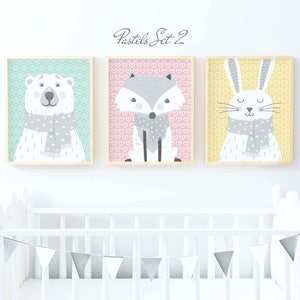 Woodland Nursery Decor, Woodland Animal Prints, Woodland Nursery Prints, Pastels Nursery Decor, Childrens Print, Kids Room Wall Art