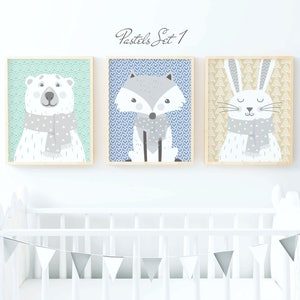 Woodland Nursery Decor, Woodland Animal Prints, Woodland Nursery Prints, Pastels Nursery Decor, Childrens Print, Kids Room Wall Art