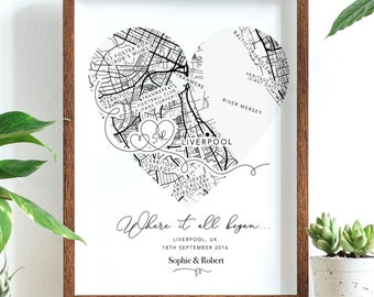 Regalo personalizado de aniversario de parejas, donde todo comenzó mapa regalo de boda, regalo de San Valentín para él / ella, esposa marido novia novio