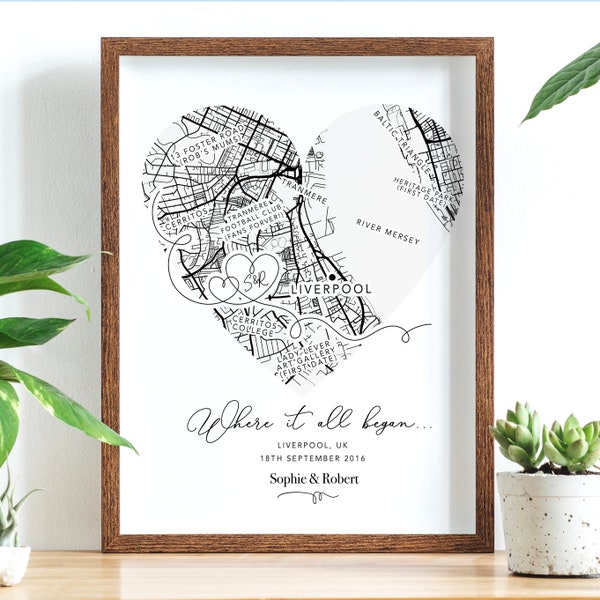 Personalised Couples Anniversary Gift, Where It All Began Map Wedding Gift, Valentines Gift for Him / Her, Wife Husband Girlfriend Boyfriend