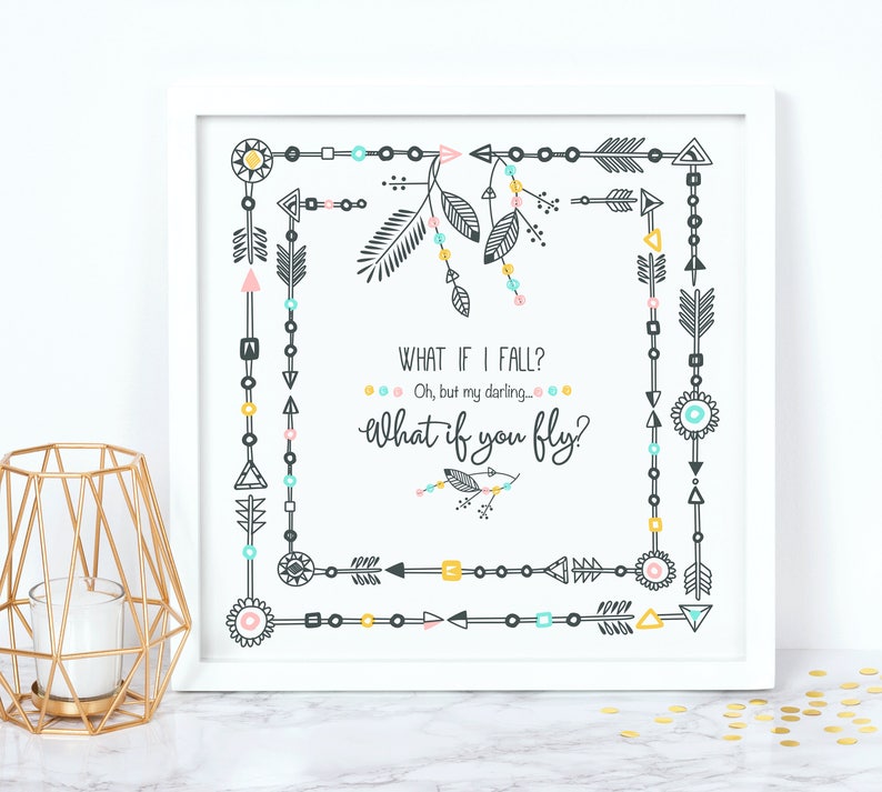 What If I Fall Print Oh But My Darling What If You Fly Print Motivational Print Wall Print Art Print Wall Art Baby Girl image 2
