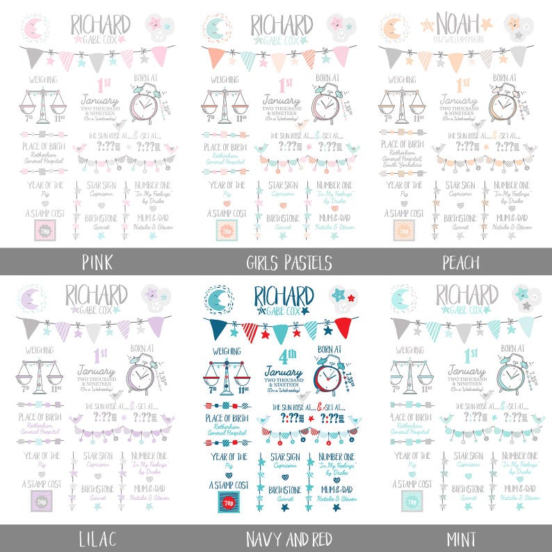 Personalised Baby Gift, Birth Stats Print, New Baby Boy Gift, Birth Details Print, Nursery Wall Art, Newborn Keepsake, Baby Birth Poster image 20