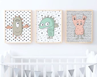 Set of Girls Monster Prints | Nursery Print | Kids Print | Kids Room | Nursery Wall Art | Girls Monster Nursery | Monsters Kids Room