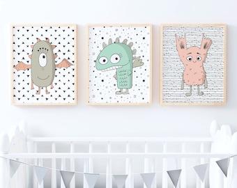 Set of Girls Monster Prints | Nursery Print | Kids Print | Kids Room | Nursery Wall Art | Girls Monster Nursery | Monsters Kids Room