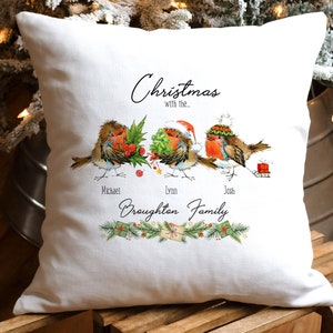Funda de cojín de Navidad personalizada de la familia Robin, cojín de la familia de Navidad de la almohada de Navidad, decoración del hogar de Robins lindo, decoración de Navidad en el interior