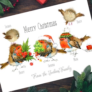 Pacote de cartões de Natal personalizados Robin, cartões de Natal personalizados, cartões de Natal para família, cartões de Natal Robin, cartões de Natal feitos à mão