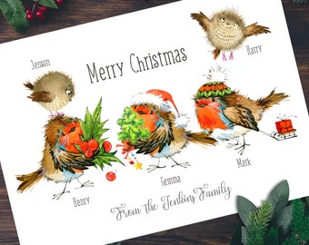 Pack of Robin Personalised Christmas Cards, Custom Christmas Cards, Family Christmas Cards, Robin Christmas Cards, Christmas Cards Handmade