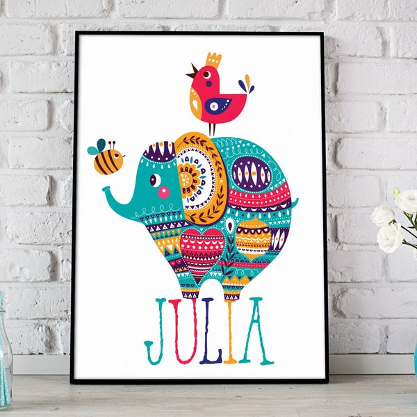 Baby Name Print Nursery | Kids Name Print | Name Print Nursery | Elephant Nursery Print | Elephant Print | Kids Room Art | Nursery Print