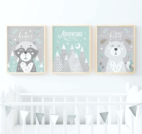 Turquoise Nursery Turquoise Wall Art Duck Egg Blue Nursery Wall Art Duck Egg Blue Nursery Decor Woodland Nursery Woodland Animals