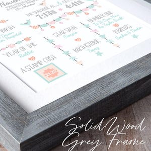 Personalised Baby Gift, Birth Stats Print, New Baby Boy Gift, Birth Details Print, Nursery Wall Art, Newborn Keepsake, Baby Birth Poster LARGE FRAMED (GREY)