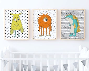 Set of Boys Monster Prints | Nursery Print | Kids Print | Kids Room | Nursery Wall Art | Boys Monster Nursery | Monsters Kids Room