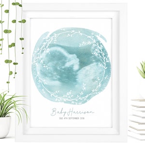 FRAMED Watercolour Baby Scan Print Art, Baby Scan Frame, Baby Shower Gift, Ultrasound Scan Gift, Baby Scan Photo, Mothers Day Gift From Bump