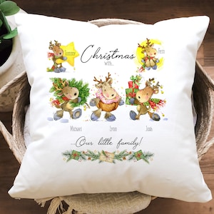 Funda de cojín de Navidad familiar REINDEER personalizada, almohada de cojín familiar de Navidad, linda decoración del hogar REINDEER, decoración navideña en interiores