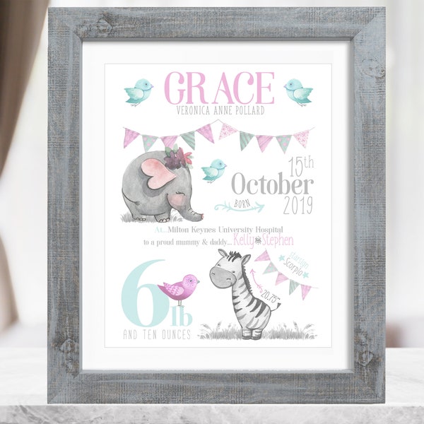 Personalized Cherub Girl Nursery Art - Custom Newborn Christening Gift For Baby Girls