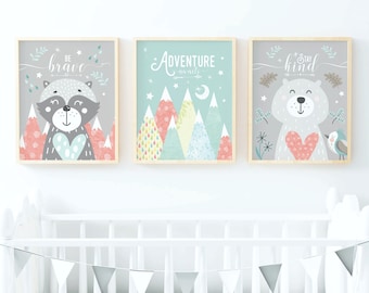 Woodland Nursery Decor, Woodland Animal Prints, Woodland Nursery Prints, Girls Nursery Decor, Childrens Print, Kids Room Wall Art