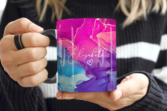 Pink Marble Mug, Personalised Mug, Custom Name Cup, Coffee Tea Cup Gift For Her, Valentines Gift For Her Him, Sister Mum Birthday Gift