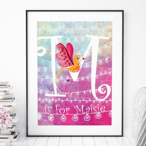 Personalisierter Namensdruck, Anfangsdruck Kinderzimmer, personalisiertes Babygeschenk, personalisierter Babydruck, Rosa Kinderzimmerdruck, Rosa Kinderzimmerdekor