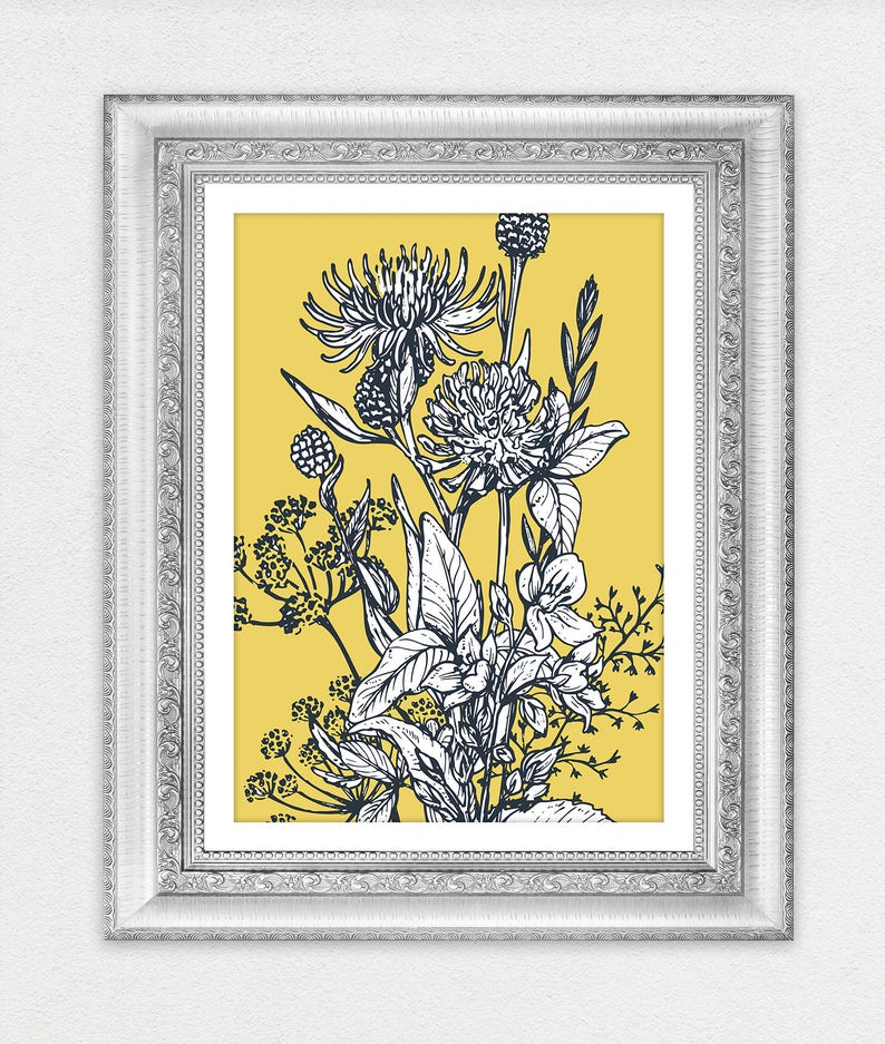 Set of 3 Mustard Yellow Decor Yellow Wall Art Yellow Grey Etsy UK