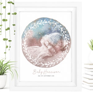 FRAMED Watercolour Baby Scan Print Art, Baby Scan Frame, Baby Shower Gift, Ultrasound Scan Gift, Baby Scan Photo, Mothers Day Gift From Bump
