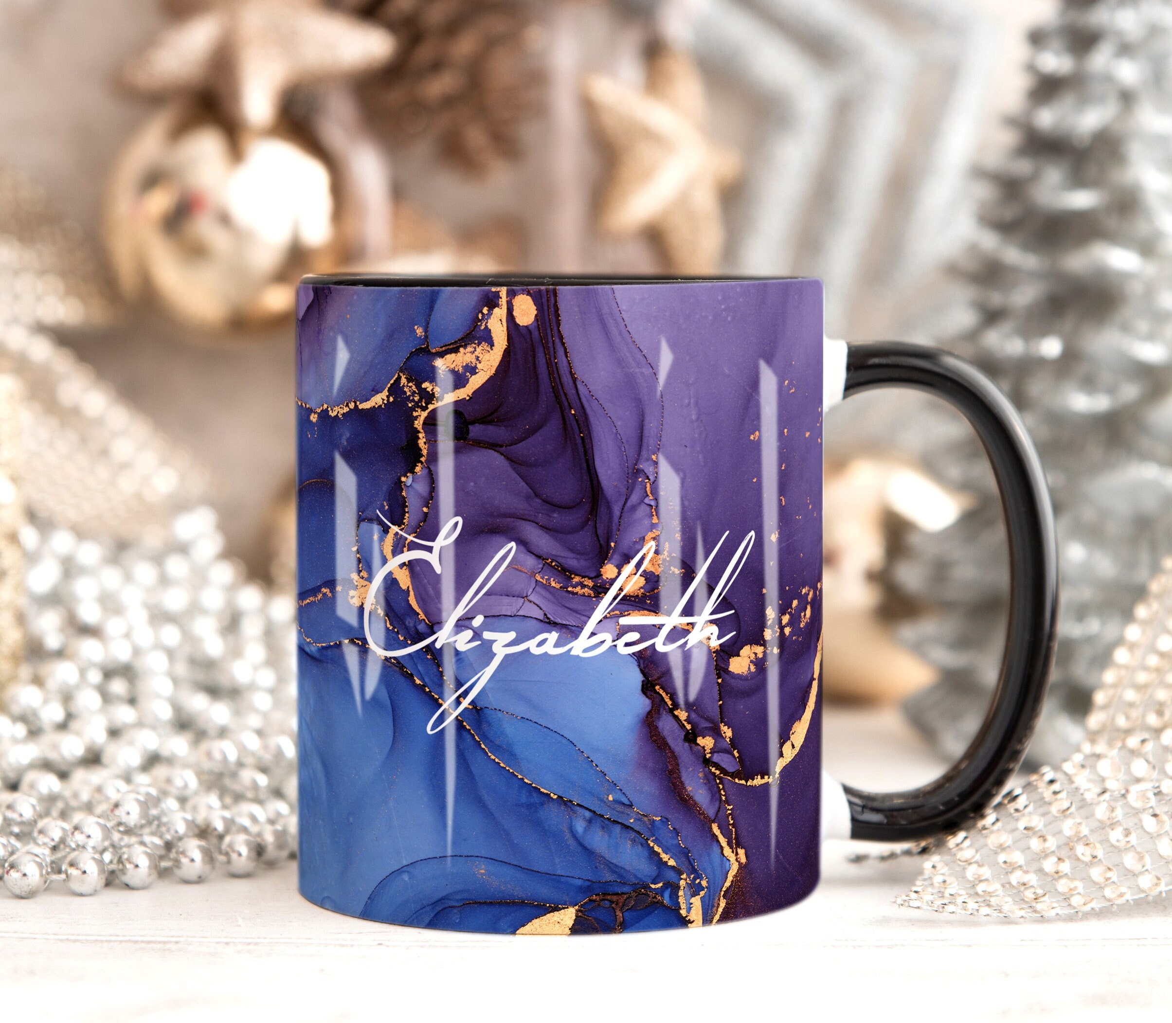 Purple Marble Mug, Personalised Mug, Custom Name Cup, Coffee Tea Cup Gift For Her, Valentines Gift For Her Him, Sister Mum Birthday Gift