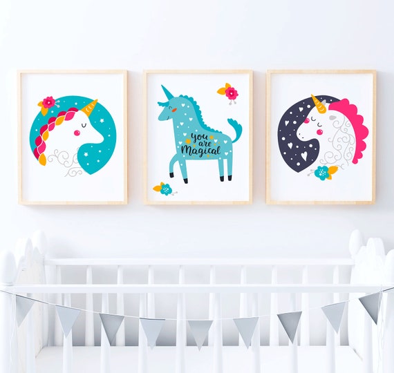 Be a Unicorn in the Field of Horses Childrens Nursery Room Art Poster Wall