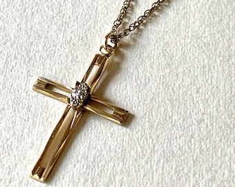 Delicate Cross Necklace, 14K GF Platinum Plated, vintage