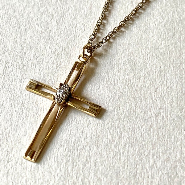 Delicate Cross Necklace, 14K GF Platinum Plated, vintage