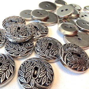 Vintage Metal Buttons, Silver Leaf Pattern