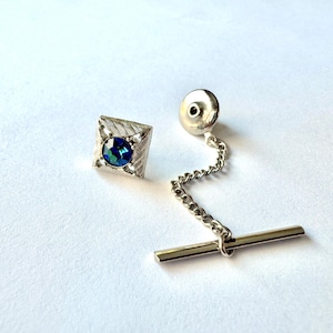 Vintage Tie Tack, Square, Crystal Inset