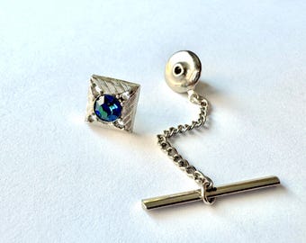 Vintage Krawattennadel, Quadrat, Kristall Inset