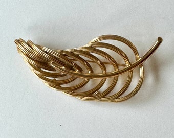 Golden Leaf Pin, vintage Monet brooch